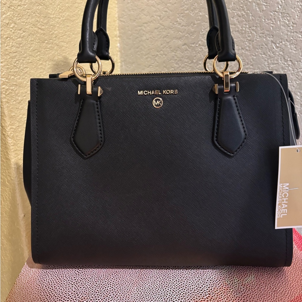 Michael Kors Black Satchel with Gold Accents